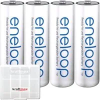 kraftmax 4er Pack Panasonic Eneloop AA Akkus Hochleistungs Batterien in Box Akku Mignon 2000 mAh (1,2 V V, 1 St), 2100 Ladezyklen