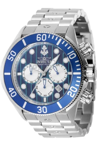 Invicta Ocean Voyage 47832 Herrenuhr - Quarzwerk - Edelstahl mit blauem Zifferblatt - 51 mm