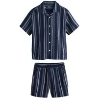 Next Hemd & Hose Kurzarmhemd mit Strukturstreifen und Shorts im Set (2-tlg)