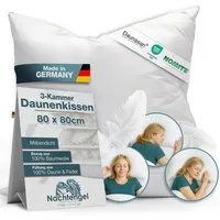Nachtengel Daunenkissen 3-Kammer Kopfkissen 40x80 aus 100 % Daunen & Federn Made in Germany, Füllung: 100% Daunen & Federn, Bezug: 100% Baumwolle, Rückenschläfer, Seitenschläfer, Bauchschläfer, Atmungsaktiv, Hypoallergen, Umweltfreundlich