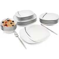 SÄNGER Kombiservice Bilgola Black Lines Geschirrset, Weiß (24-tlg), 6 Personen, Porzellan, Weiß mit schwarzen Akzenten, Premium Collection