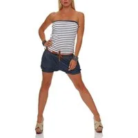 malito more than fashion Kurzoverall malito Damen Einteiler kurz im Marine Design, Overall mit Gürtel, Marine Design Einheitsgröße