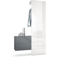 Vladon Garderoben-Set Carlton Set 2, (Wandgarderobe bestehend aus, 1 Paneel und 1 Schubkastenschrank), Anthrazit matt/Weiß Hochglanz (105 x 193 x 35 cm)