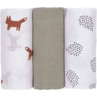 LÄSSIG Stoffwindeln Little Forest, Fuchs, Mulltuch Set M (Set, 3-St), PETA-approved vegan