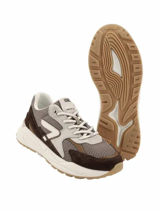 HUB Herren Sneaker Grid Braun 40 % Mesh, 40 % Wildleder, 20 % Rindleder