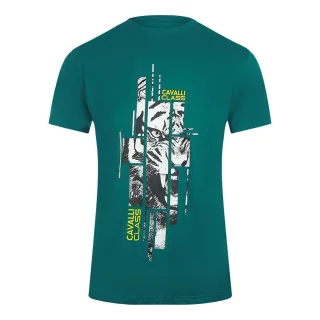 Cavalli Class - Grünes T-shirt Mit Abstraktem Tiger-logo