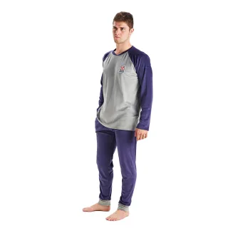 MU3 Herren-Pyjama aus Samt mit Rundhalsausschnitt und langen Ärmeln