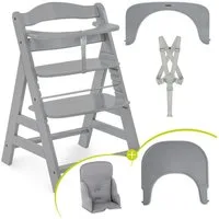 Hauck Hochstuhl Alpha Plus Grey, Mitwachsender Holz Kinderhochstuhl mit Essbrett & Sitzverkleinerer