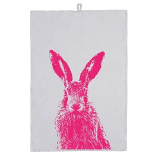 Frohstoff Geschirrtuch Leinen grau Hase neon