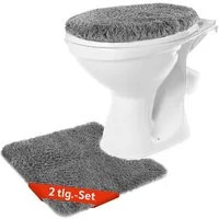 Benkstein Badematte Set 2-teilig, rutschfest, pflegeleicht, maschinenwaschba, WC Vorleger + WC-Deckelbezug, Polyester 1700gr/m2/TPR, Badvorleger und WC Teppich mit weichem Toilet Seat Cover pflegeleicht