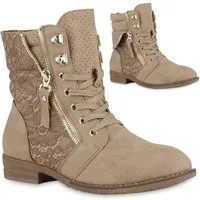 VAN HILL 815442 Schnürstiefelette Damen Schnürstiefeletten Spitze Stiefeletten Zipper Worker Boot