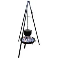 Jürgen Westerholt GmbH Holzkohlegrill Multi-Grillset "OSLO" Schwenkgrill Dreibein Standgrill mit 15L Topf, schwere, massive Feuerschale Ø60 cm - Schwenkgrillgestell H180 cm, Grillrost Ø 55 cm, inkl. 2 Fischfilethalter