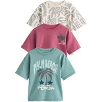 Next Print-Shirt Relaxed Fit Kurzarm-T-Shirts mit Grafik, 3er-Pack (3-tlg)