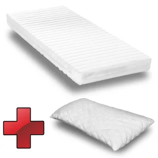Kaltschaummatratze K16 90 x 190 cm, Höhe 16 cm, Härtegrad H2/H3 + CloudComfort Basic Gel-Flocken Kissen 40 x 80 cm gratis