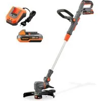 FUXTEC Akku-Motorsense FX-E1RT20PROSET, 28 cm Arbeitsbreite Messer, drehbarer Schneidkopf, Teleskopstiel, Faden- und Messer