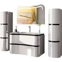 Homeline Badezimmer-Set Bad Möbelset Lady Schwarz oder Weiß Hochglanz 90 cm, (Badezimmer set, 4-St., 5 Teilig)
