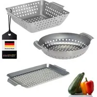 bremermann Grillplatte Grillkörbe 3er Set Edelstahl Grillpfanne Grillplatte Grillkorb (3-St)