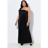 Ulla Popken Jerseykleid Plissee-Maxikleid elastischer Ausschnitt