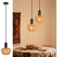 ZMH Pendelleuchte Esstisch, 1/3-flammig, Hängeleuchte mit geflochtenem Papierschirm, bis 120 cm höhenverstellbar, ohne Leuchtmittel, E27, Boho Vintage