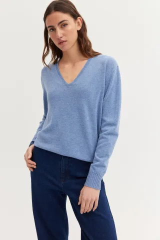 THE FASHION PEOPLE - Merino V-Neck MOUNTAIN BLUE M - Gr. - L