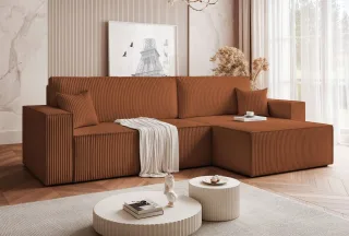 Ecksofa Schlafsofa Sofa ADARA MAX in Stoff Poso Rostbraun Ottomane Rechts