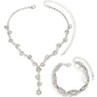 nsihing Schmuckset 2-teiliges Brautschmuck-Set: Kristallhalskette und Armband, modisches, funkelndes Strass-Schmuckset