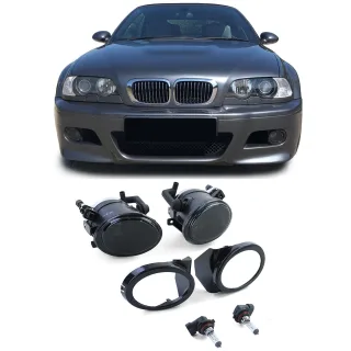 Klarglas Nebelscheinwerfer Schwarz LINKS + RECHTS für BMW E39 E46 mit M Stoßstange