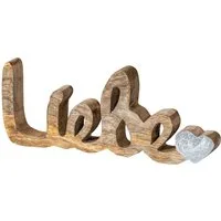 Levandeo® Dekoobjekt, Schriftzug Liebe L26cm Mango Natur Silber Holz Buchstaben Tischdeko