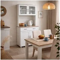 HTI-Living Hochschrank Küchenbuffet mit Glasteil Weiß Blanca (Stück, 1-St., 1 Schrank) Küchenschrank Hochschrank