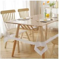 Emhelle Tischdecke Tischfolie Transparent mit Weißer Spitze, Tischschutz, Glasklar