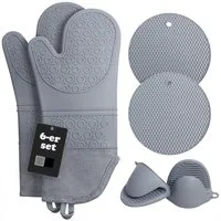 SURFOU Topfhandschuhe Ofenhandschuhe Topflappen Topfhandschuhe 6er Set Lange Backhandschuhe, (Kochhandschuhe, Oven Gloves, Topflappen Handschuh, Ofenhandschuhe Hitzebestaendig, Hitzebeständig bis 260°C, extra langen Handschuhen, BPA-freies Lebensmitt