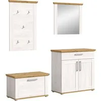 Home affaire Garderoben-Set COSENZA, Breite ca. 190 cm, 4-teilig, in Landhausoptik, (4-St., bestehend aus: Sitzbank, Garderobenpaneel, Schuhschrank, Spiegel), Garderobenkombination, Kombination, Diele, Garderobe, Garderobenmöbel