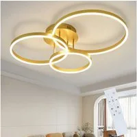 Nettlife LED Deckenleuchte Dimmbar Wohnzimmer Gold 2 Ring 46W 59CM Modern, Dimmbar mit Fernbedienung, LED fest integriert, Geeignet für Wohnzimmer, Schlafzimmer, Küche, Esszimmer, Büro