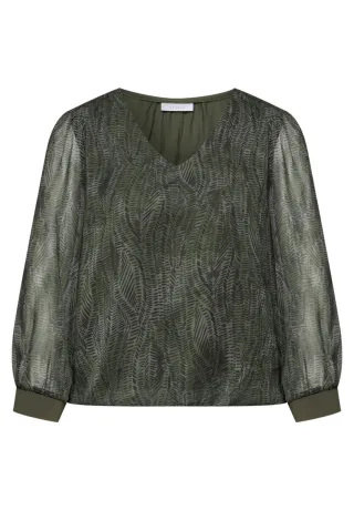 Street One - Locker geschnittene Chiffonbluse mit V-Ausschnitt und 3/4-Ärmeln grün - Gr. - 40