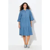 Ulla Popken Jerseykleid Kleid Volants A-Linie Tunika-Ausschnitt 3/4-Arm