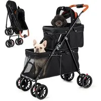oyajia Hundebuggy Hundewagen M/L,Faltbarer Hundetrolley Pet Stroller 360° Rollen Design, (Kinderwagen für kleine Haustiere,für Mittelgroße und kleine Hund), Klappbar,Hundewagen für große Hunde Katzen,Stoßfest und bequem