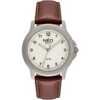 Neo Watch Quarzuhr Herren Edelstahl Lederband Silber Weiß Braun N5-004