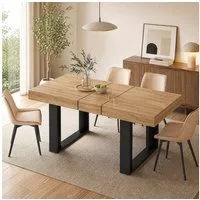 GRAVFORCE Esstisch Küchentisch, Wohnzimmertisch mit ausziehbarer Tischplatte 120–160 cm (1-St), Naturholz-Tisch für 2-6 Personen – Ideal für Esszimmer & Wohnzimmer