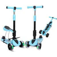 Habib Gruppe Sitzscooter 3-Rad Kinderroller mit LED Rädern & Sitz, Faltbar Höhenverstellbar
