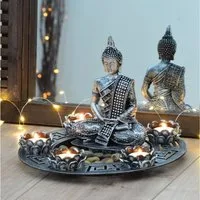 INtrenDU Teelichthalter mit Tablett Buddha Teelichthalter, Alle Teile sind frei platzierbar