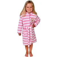 Wörner Kinderbademantel Teddy Ringel rosa, Langform, Baumwoll-Webfrottier, Kapuze, Gürtel, Streifenmuster, mit Stickerei, mit Tasche, maschinenwaschbar