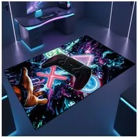 TeppichHome24 Teppich Gaming Teppich mit neonfarbigen Symbolen, rechteckig, pflegeleicht, gleichmäßige Oberfläche, für Fußbodenheizung geeignet