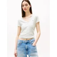 Tommy Jeans Kurzarmshirt TJW SLIM ESSENTIAL RIB V SHORT SLEEVE mit gerippter Struktur, V-Ausschnitt, Slim Fit