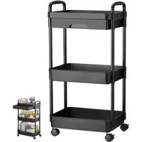 TUWENA Servierwagen 3-stöckiger Rollwagen mit Tischplatte&Schubladen,Küchenwagen mit Griff, Multifunktional Servierwagen Roll Regal für Büro, Wohnzimmer, Küche