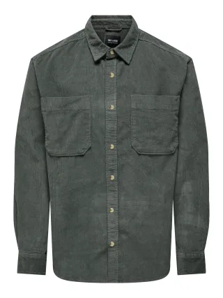 ONLY&SONS - ONSALP 2PKT WASHD CORD LS SHIRT NOOS Castor Gray - Gr. - XXL