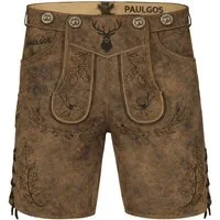 PAULGOS Trachtenhose Herren Lederhose Kurz mit Trägern 100% Echtleder - HK5 ANTIK