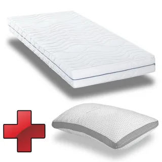 Ergonomische Kaltschaummatratze Supportho Premium 100 x 200 cm, Höhe 18 cm, Härtegrad H2/H3 + Supportho Gel-Effekt Komfort-Schlaf-Kissen 40 x 80 cm
