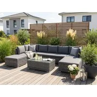 KONIFERA Gartenlounge-Set New York, (21-tlg., 1x 3er AZ-Sofa, 1x Ecke, 1x Sessel, 1x Ottomane mit Staufach, 1x Tisch), Tisch 110x65 cm, Aluminium,Polyrattan,individuell stellbar,10 Personen