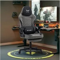 BRTHORY Gaming-Stuhl Rmit Verstellbare Kopfstütze Wippfunktion, 135°, Schwarz Grau