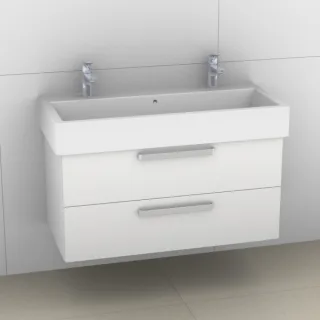 Artiqua 411 Waschtischunterschrank für Vero 045410 mit 2 Armaturbohrungen Weiß Hochglanz, 411-WU2L-D 411-WU2L-D23-7016-68